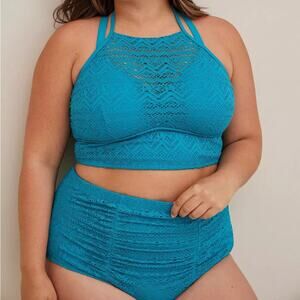 Torrid 2X Bikini Set High Neck Crochet Top & High-Rise Crochet Swim Bottom